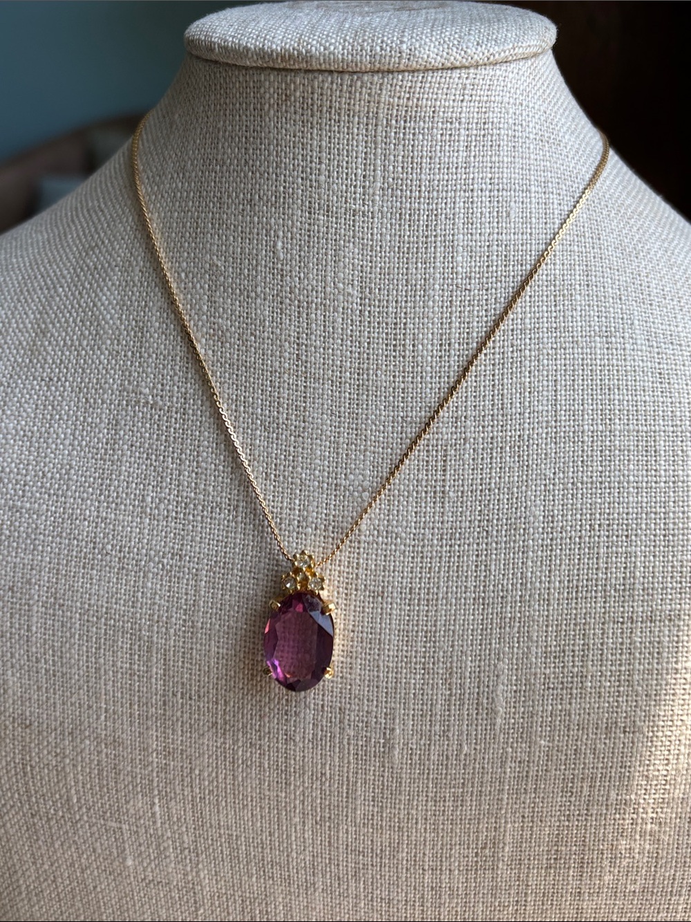 🟡Authentic Christian Dior Vintage Amethyst Necklace W/Clear Crystals & Gold Tone - Picture 2 of 12